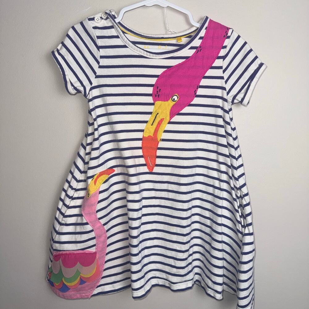 Mini Boden 2-3Y striped flamingo dress